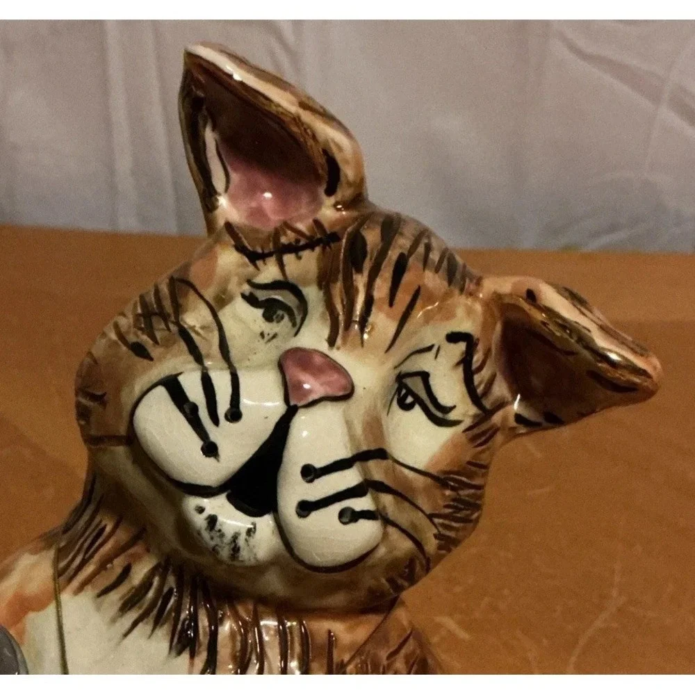 Heather Goldminc Blue Sky 2000 Clayworks Cat Figure Tealight Candle Holder W/Tag
